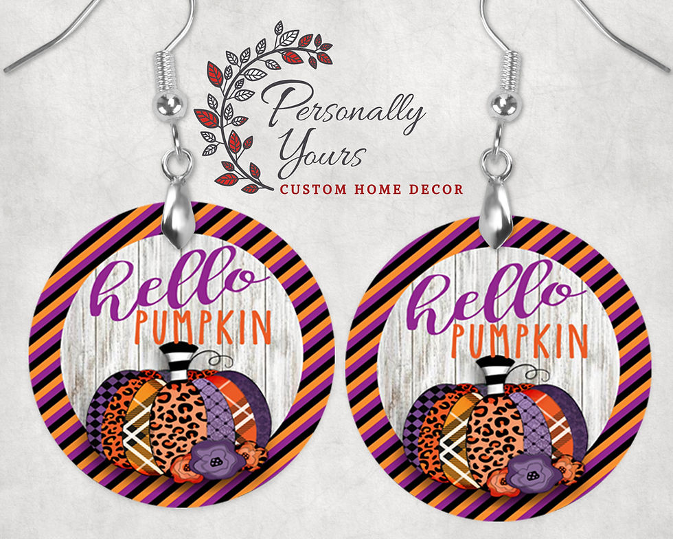 "Hello Pumpkin Purple Patchwork" Round Earrings