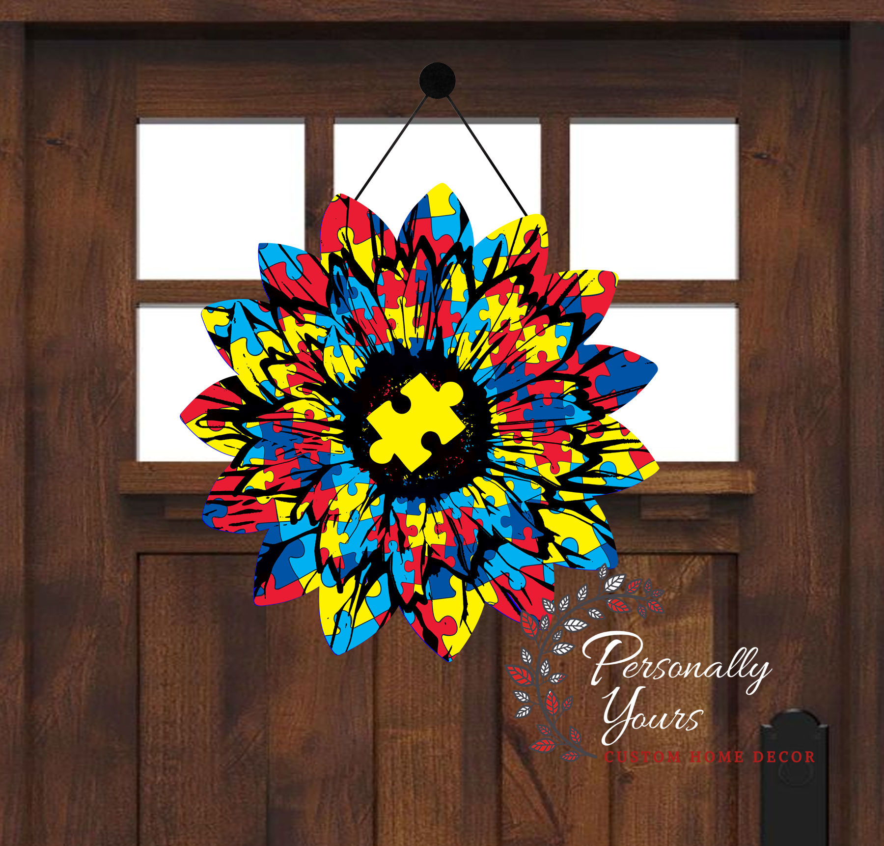 "Autism Bright" Sunflower Door/Wall Hanger