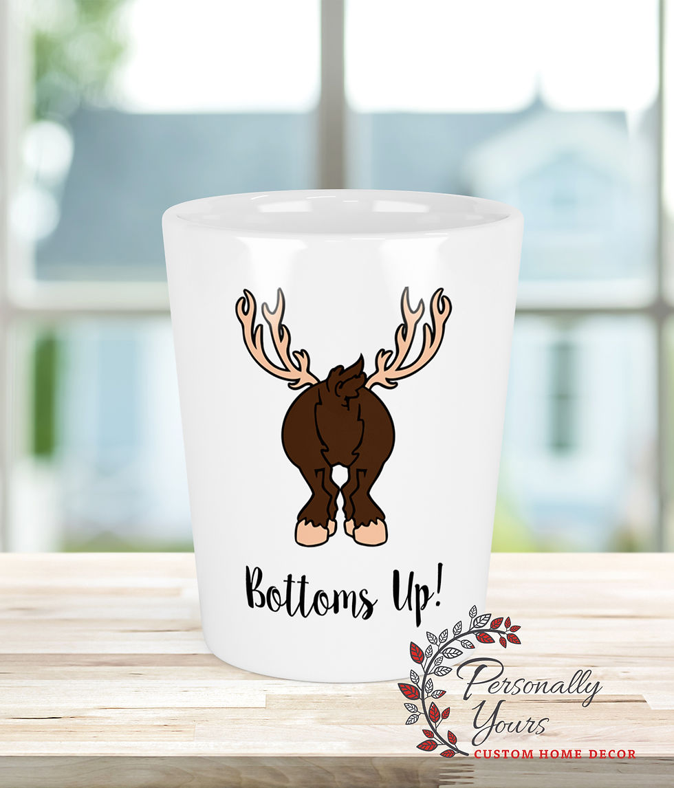Thumbnail: Bottoms Up Reindeer holiday ceramic shot glass
