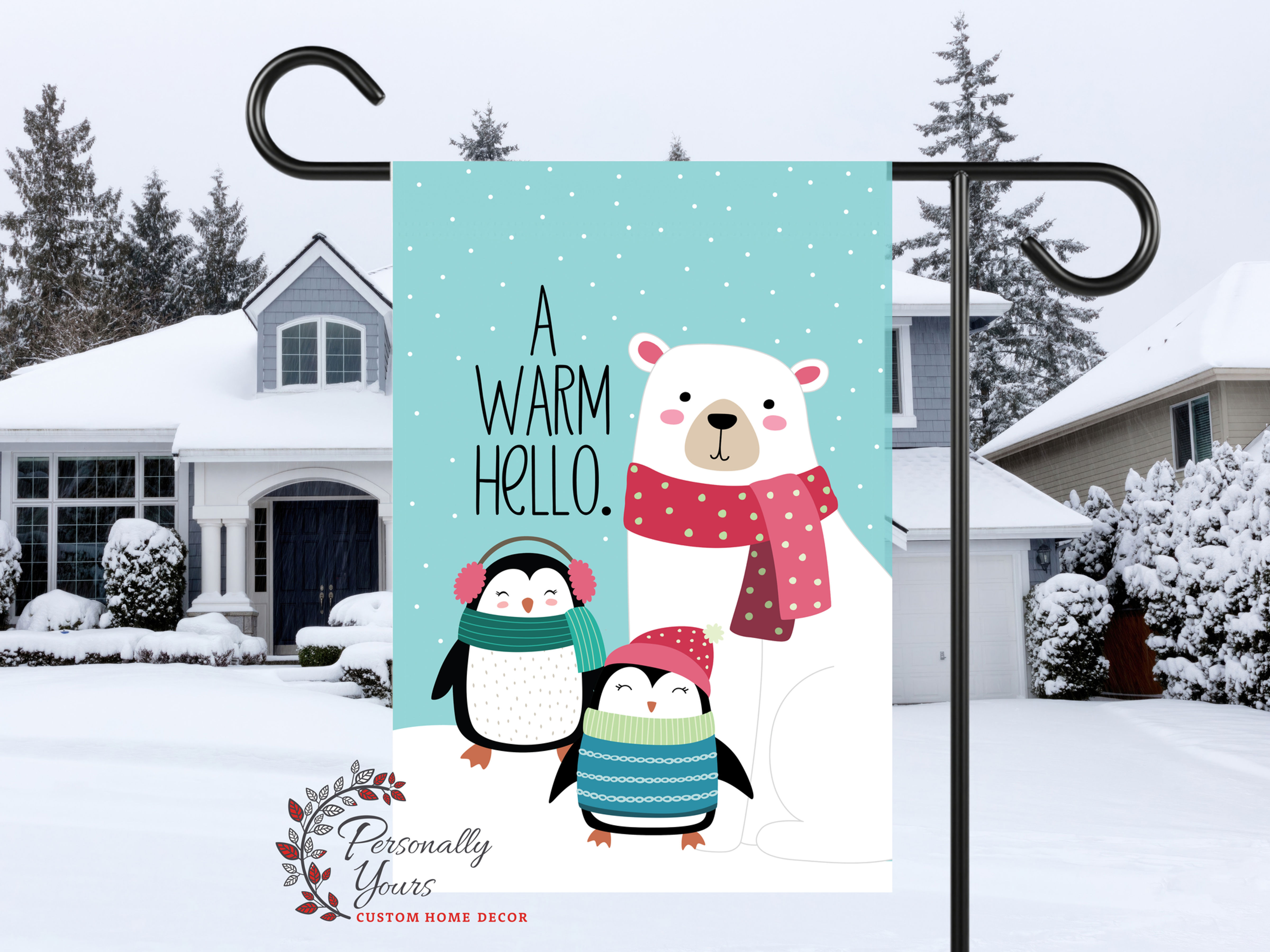 "Polar Bear n Friends - A Warm Hello" Yard Flag