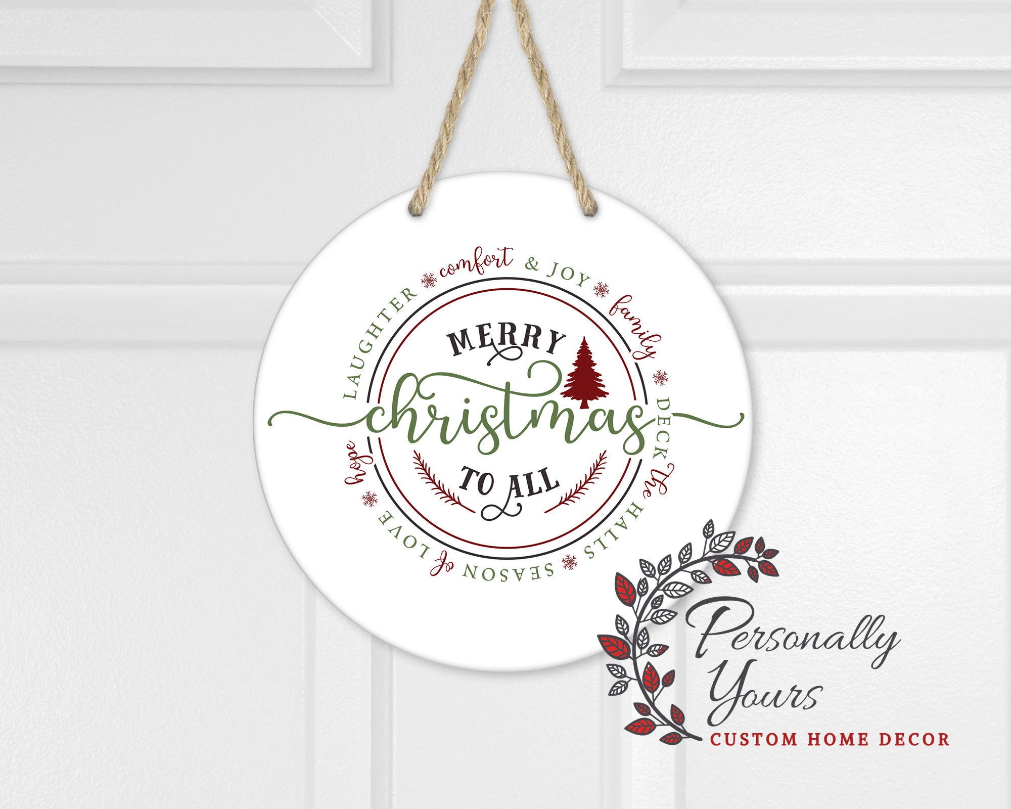 "Merry Christmas to All" Round Door/Wall Hanger