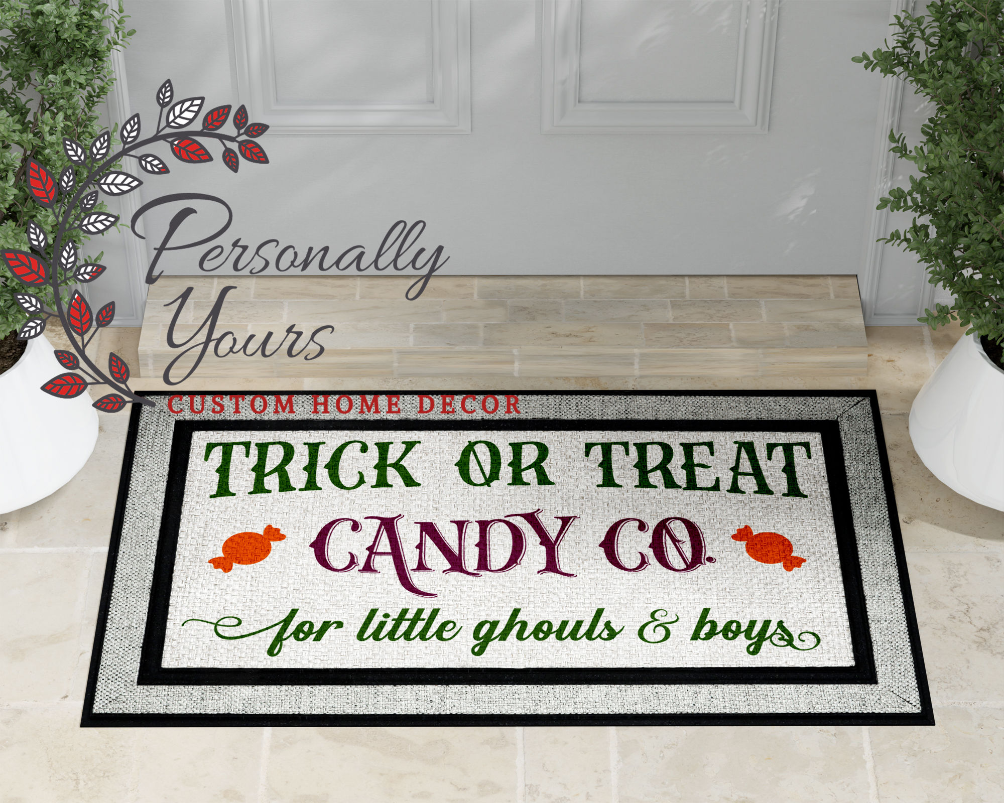 "Trick or Treat Candy Co." Doormat