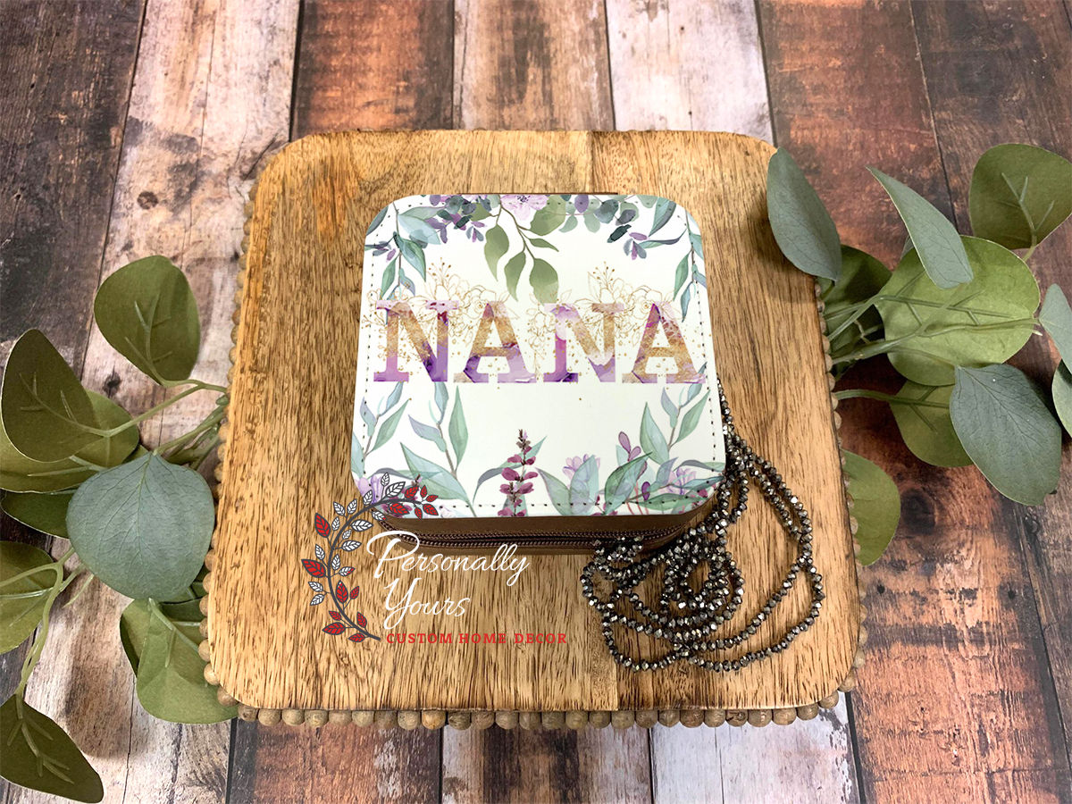 "Lavender Floral" Leather Travel Jewelry Box
