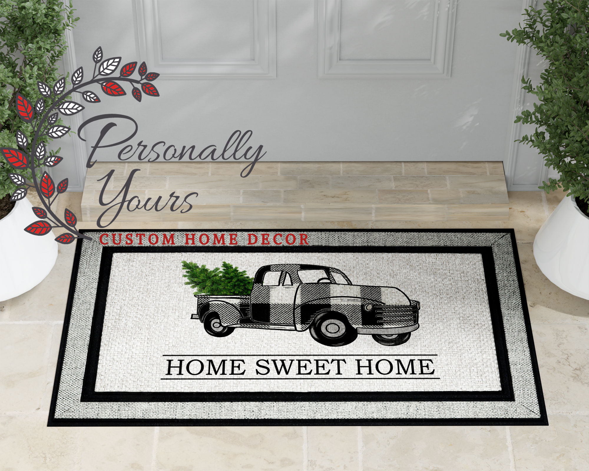 "Buffalo Plaid Old Truck Home Sweet Home" Doormat