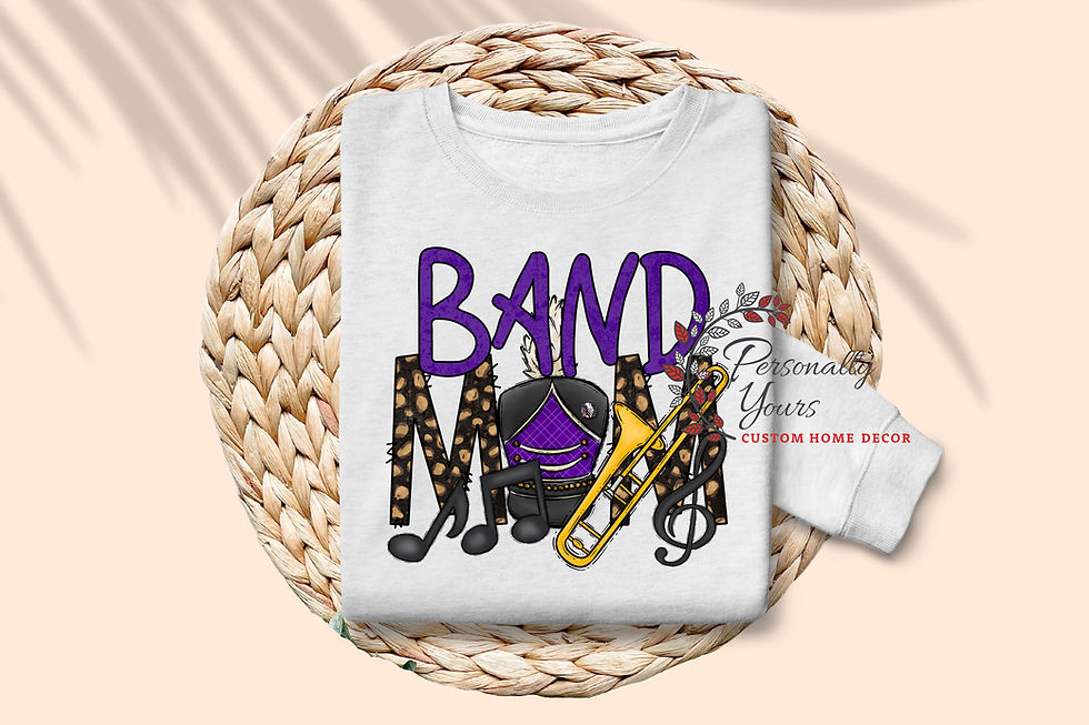 Thumbnail: Bonham Warriors Band Mom sweatshirt with trombone design in purple and leopard