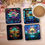 Thumbnail: "Stained Glass Dragonfly" Square Beverage Coaster Set