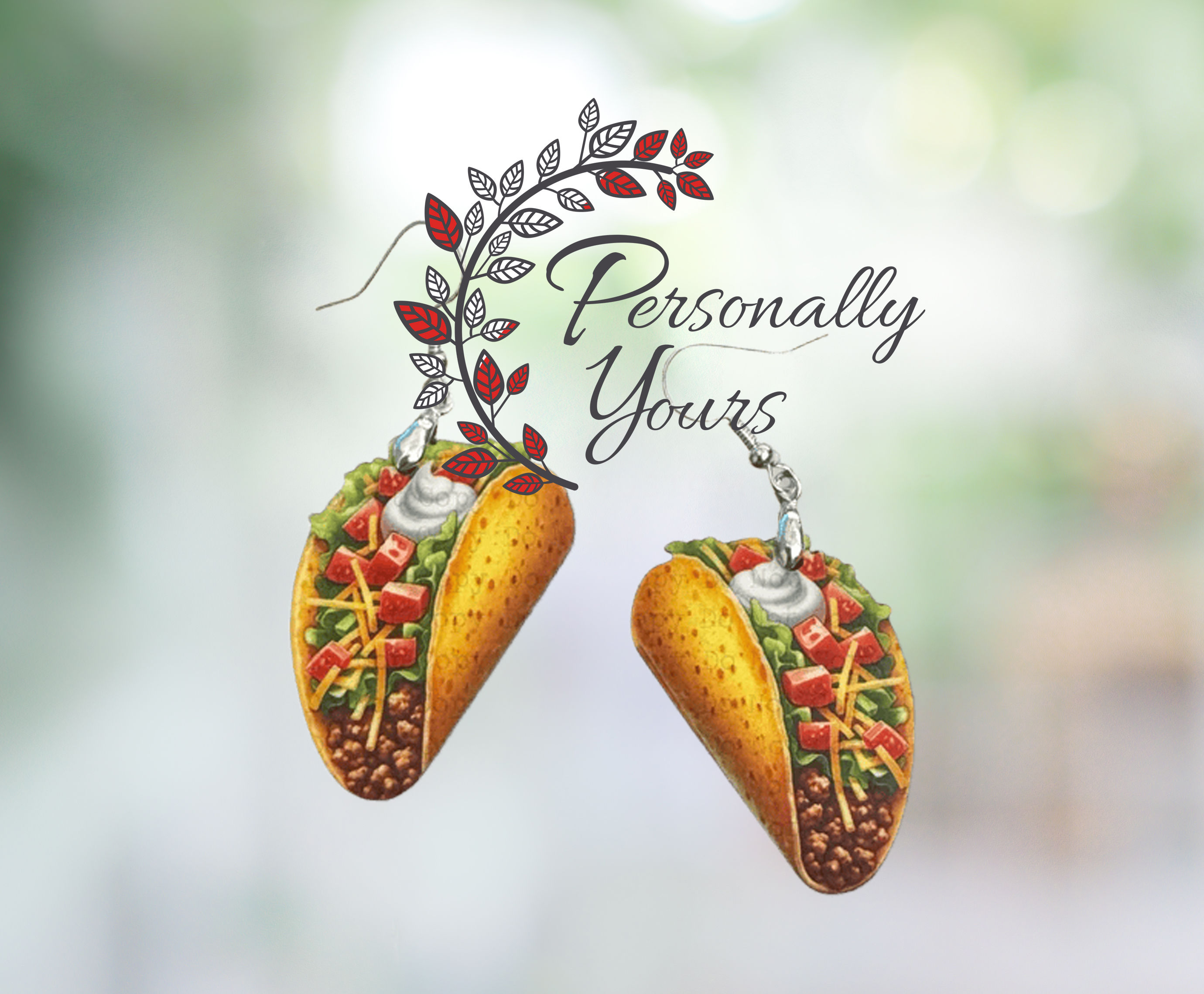 Taco foodie earrings with cute smiling taco designs