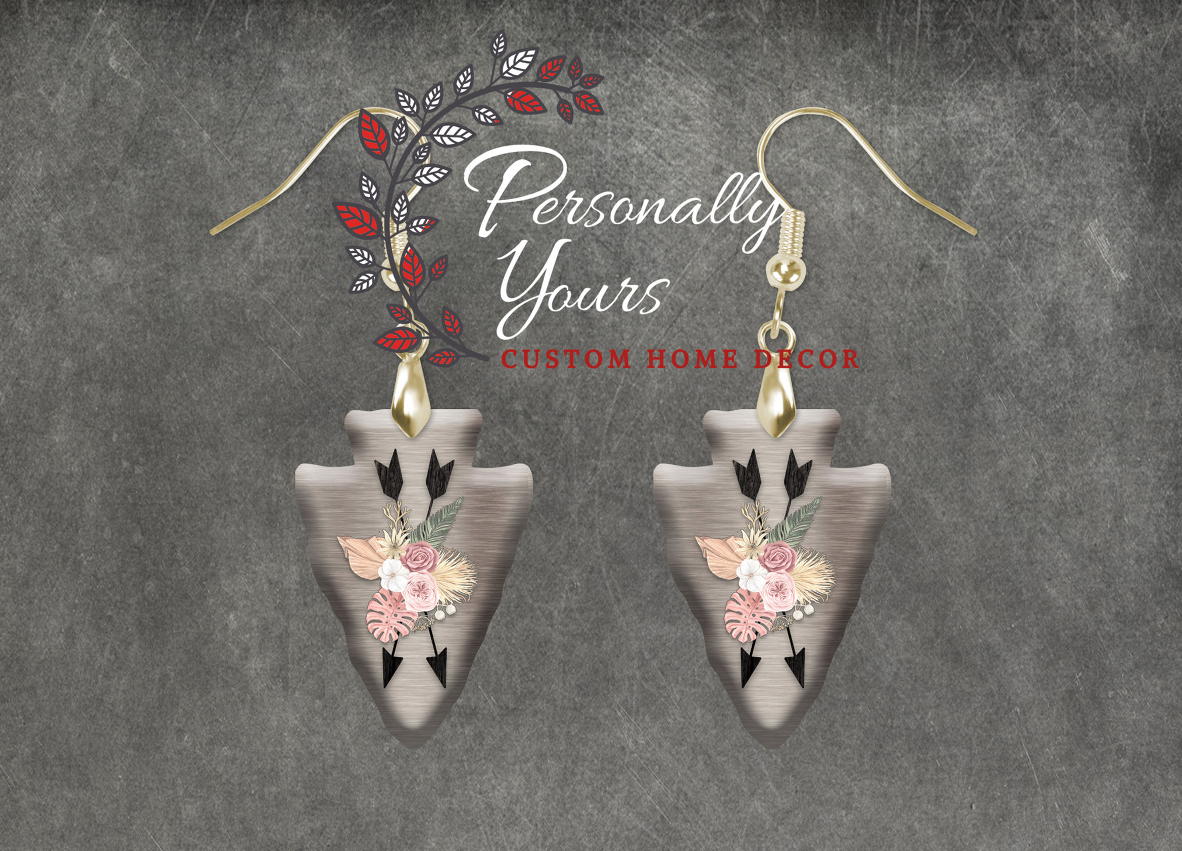 Faux Metal "Arrows n Florals" Arrowhead Earrings