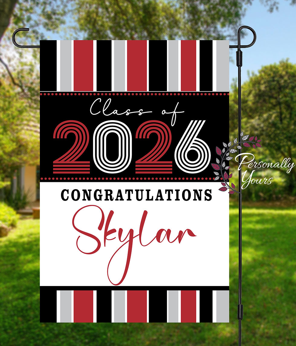 Thumbnail: Custom Sam Rayburn Rebels senior yard sign without photo, Class of 2026 striped design in school colors.