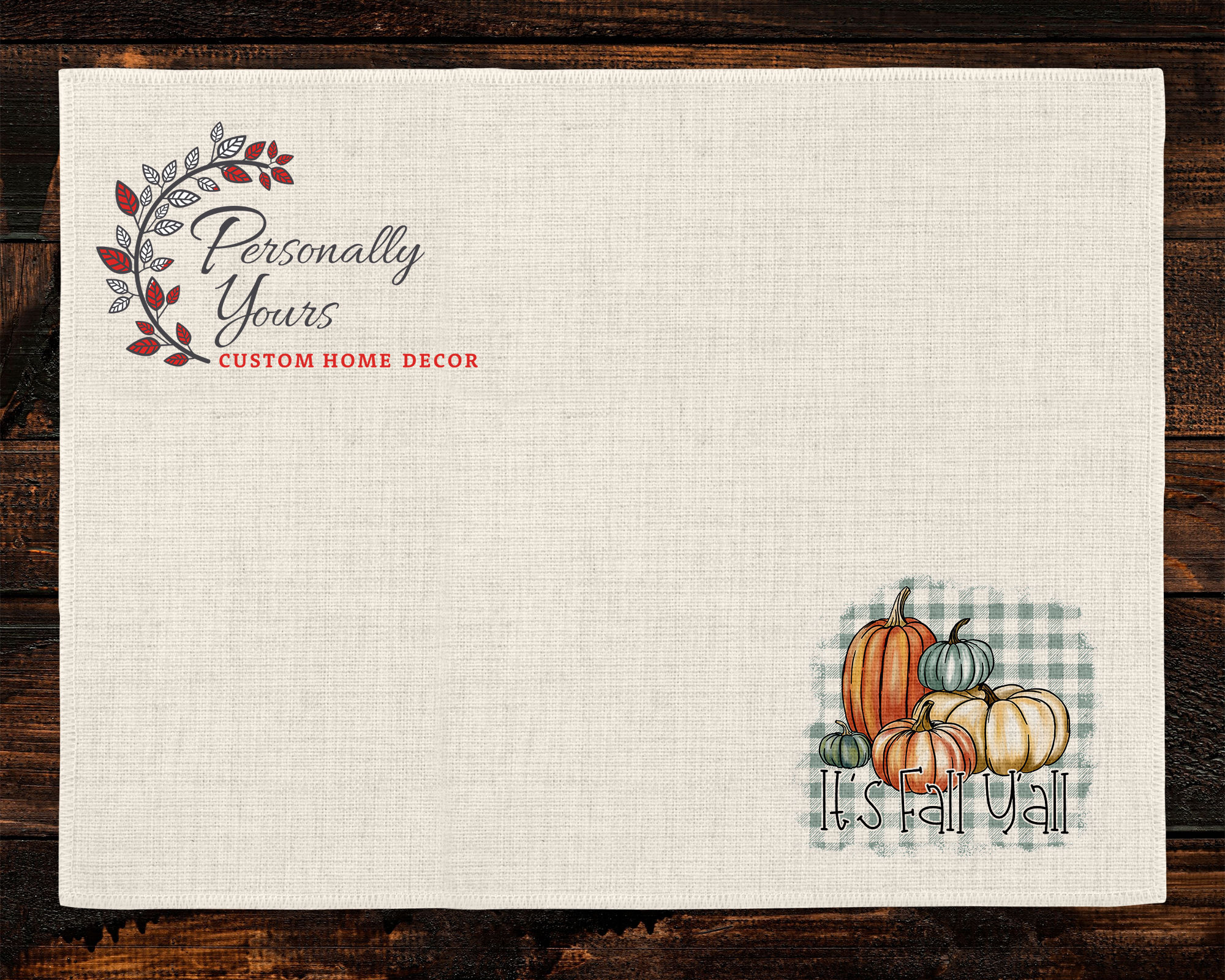 "It's Fall Y'all Pumpkins n Plaid" Fall Linen Placemat