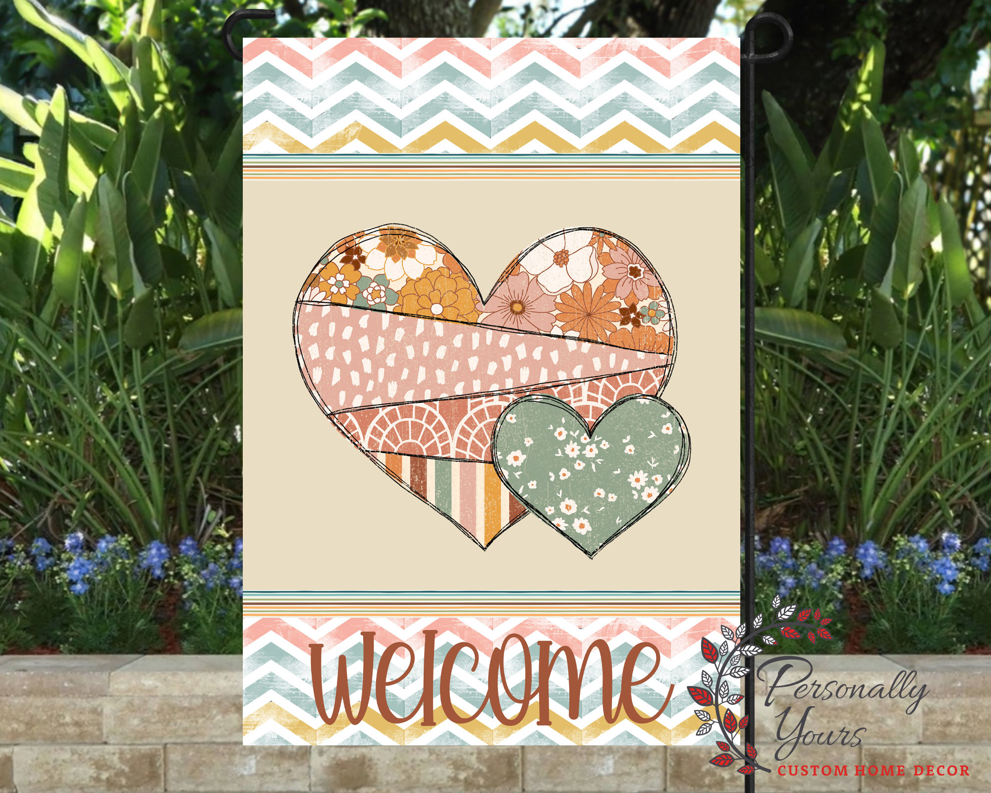 "BOHO Hearts Welcome" Valentine's Day Yard Flag