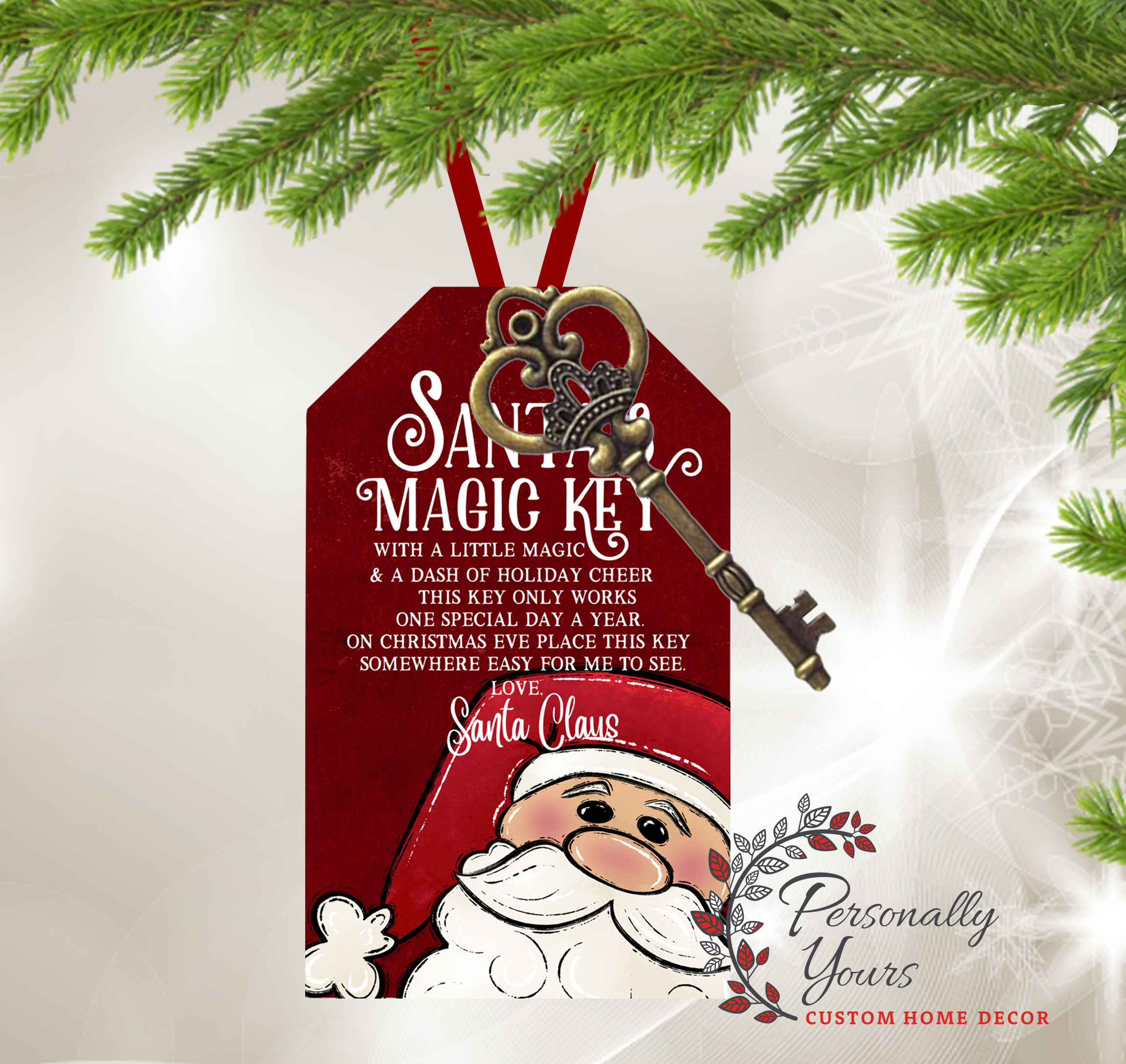 "Whimsical Santa's Magic Key" Gift Tag Ornament