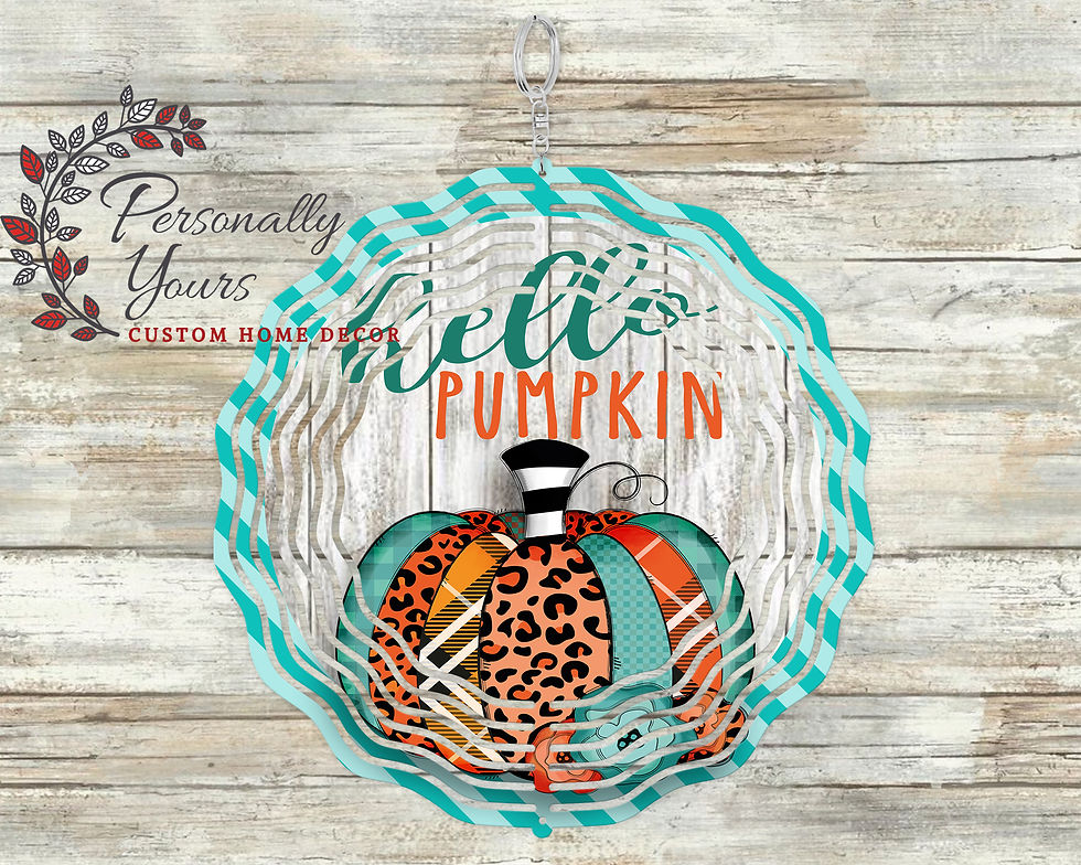 "Hello Pumpkin Whimsical Teal" Wind Spinner
