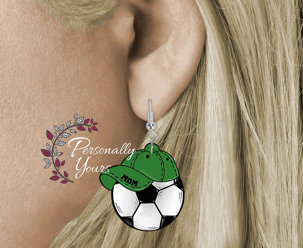 Thumbnail: Green soccer mom earrings with hat and ball design.