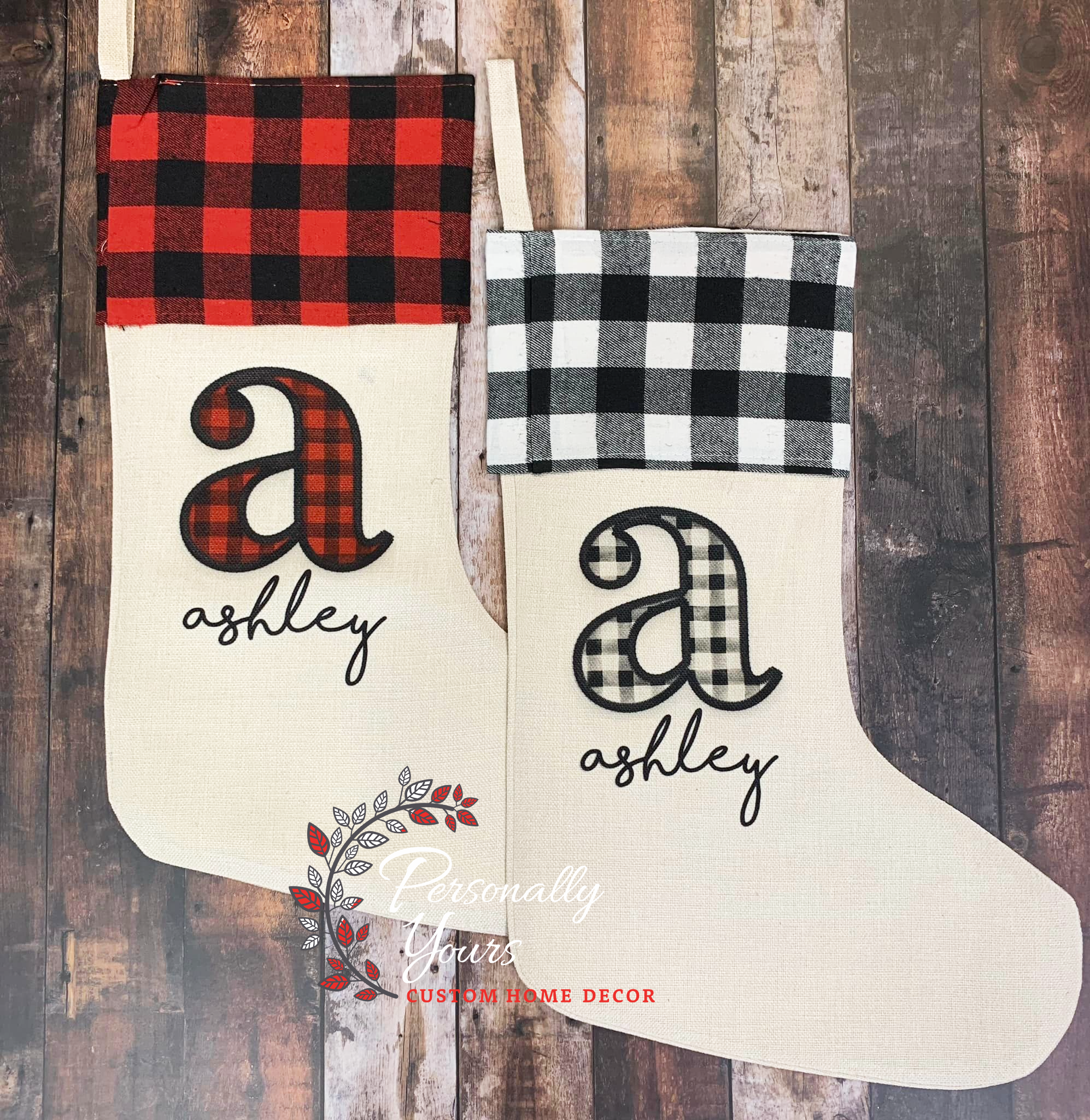 Personalized Buffalo Check Monogram Christmas Stockings