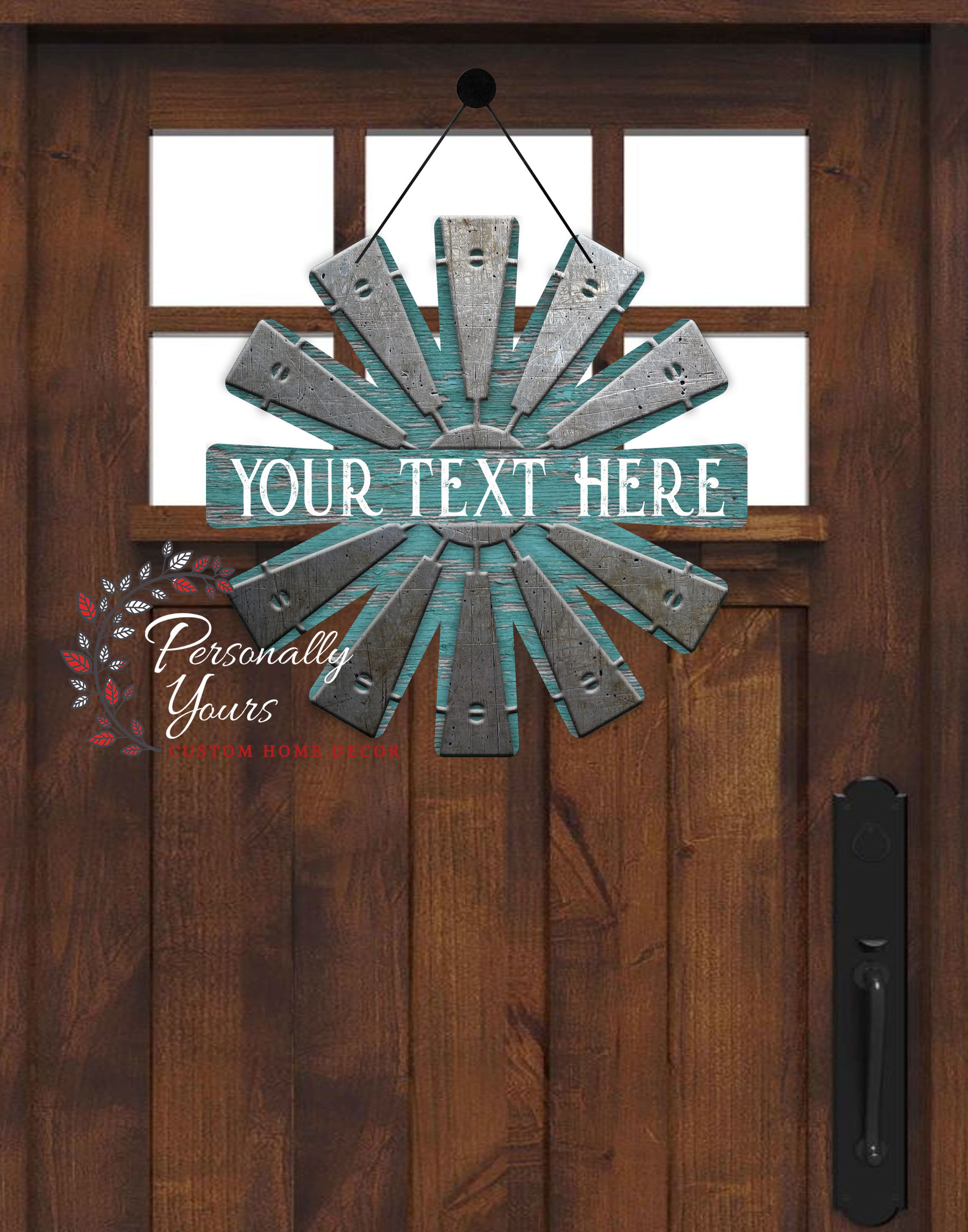"Rustic Teal Nameplate" Windmill Wall/Door Hanger