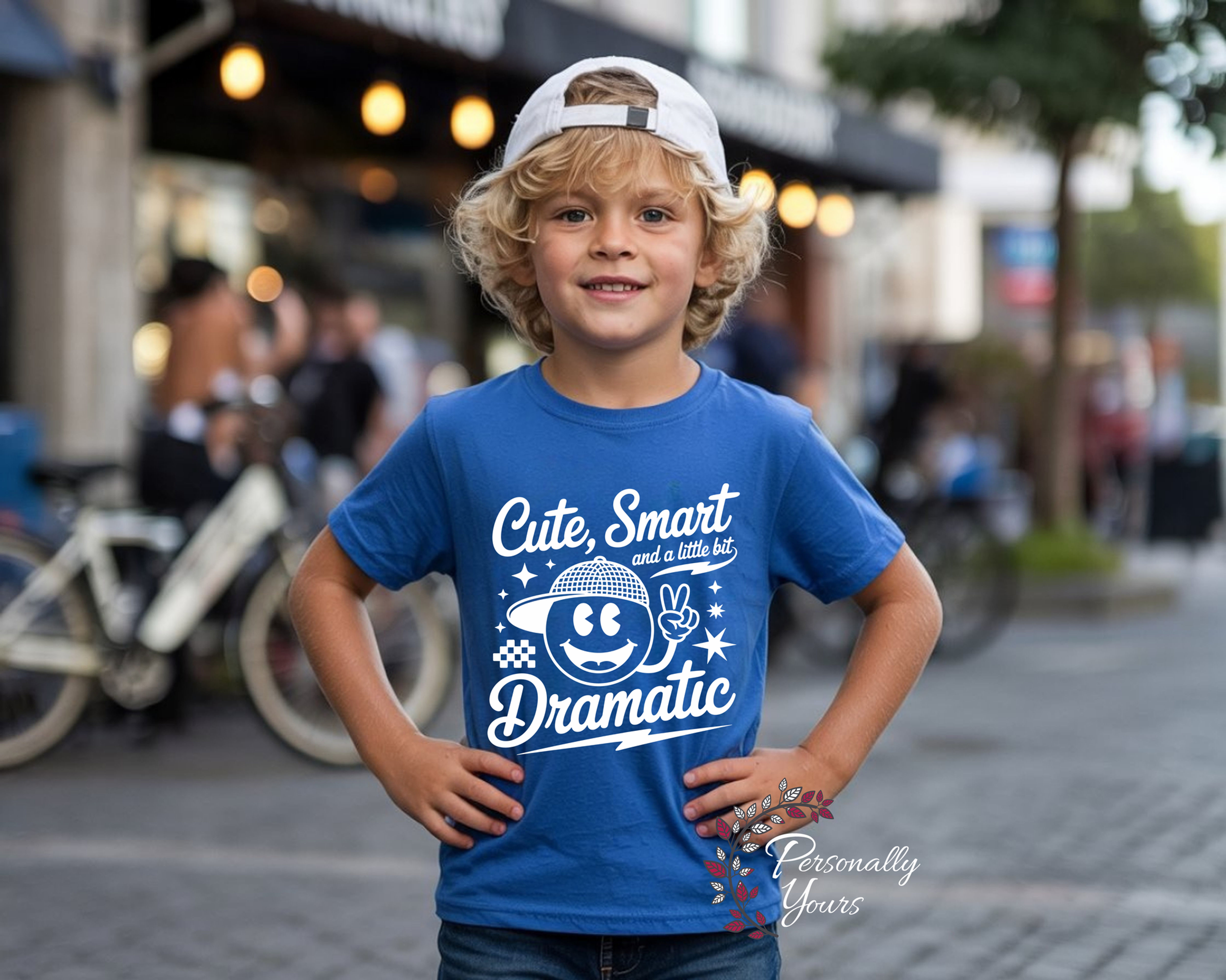 Cute Smart and a Little Bit Dramatic youth graphic t-shirt available on Columbia Blue premium youth tee