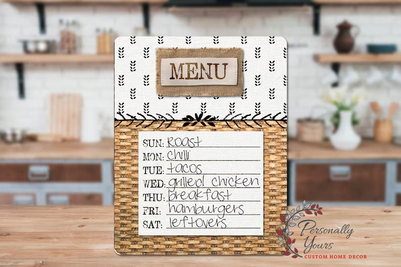 "BOHO Black and Wooden" Farmhouse Dry Erase Menu Board