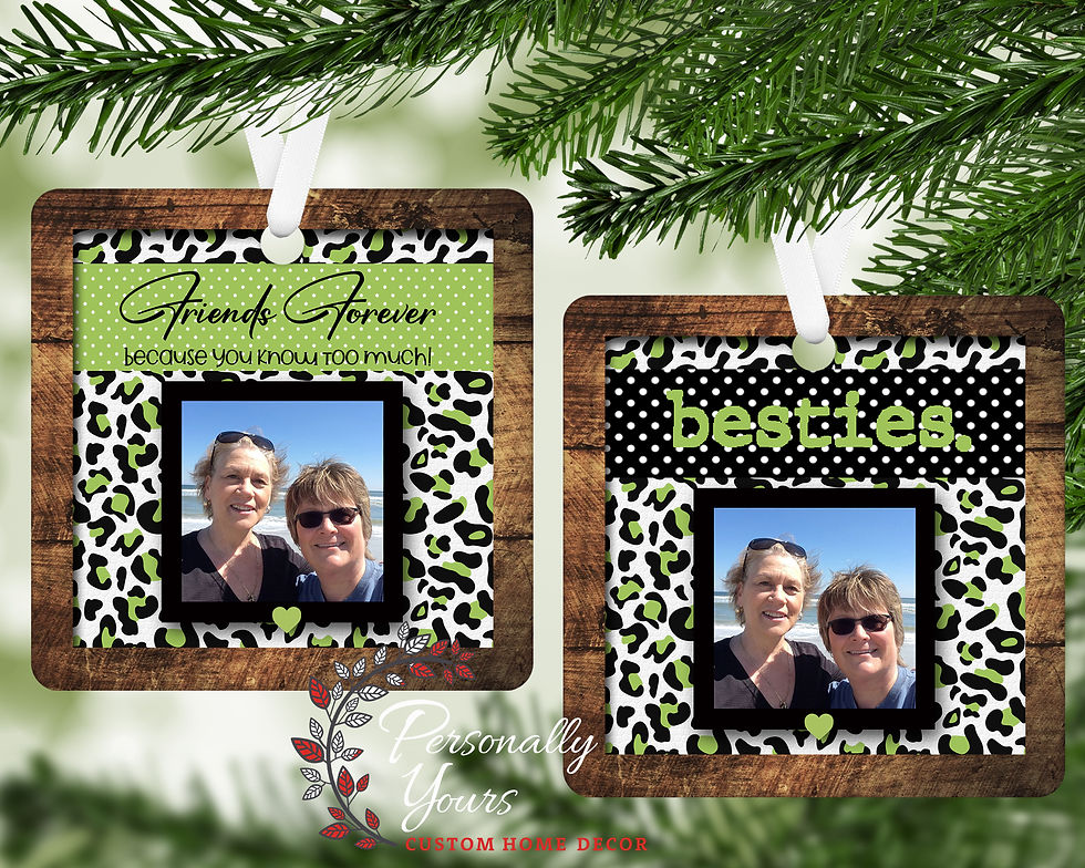Thumbnail: "Besties - Friends Forever Leopard/Cheetah" Double-Sided Photo Square Ornament