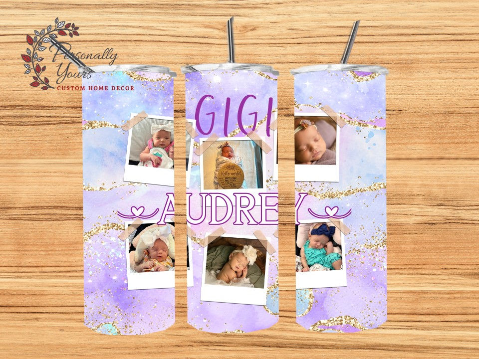 "Purple Agate Taped Pics" Personalized" 20oz Skinny Tumbler