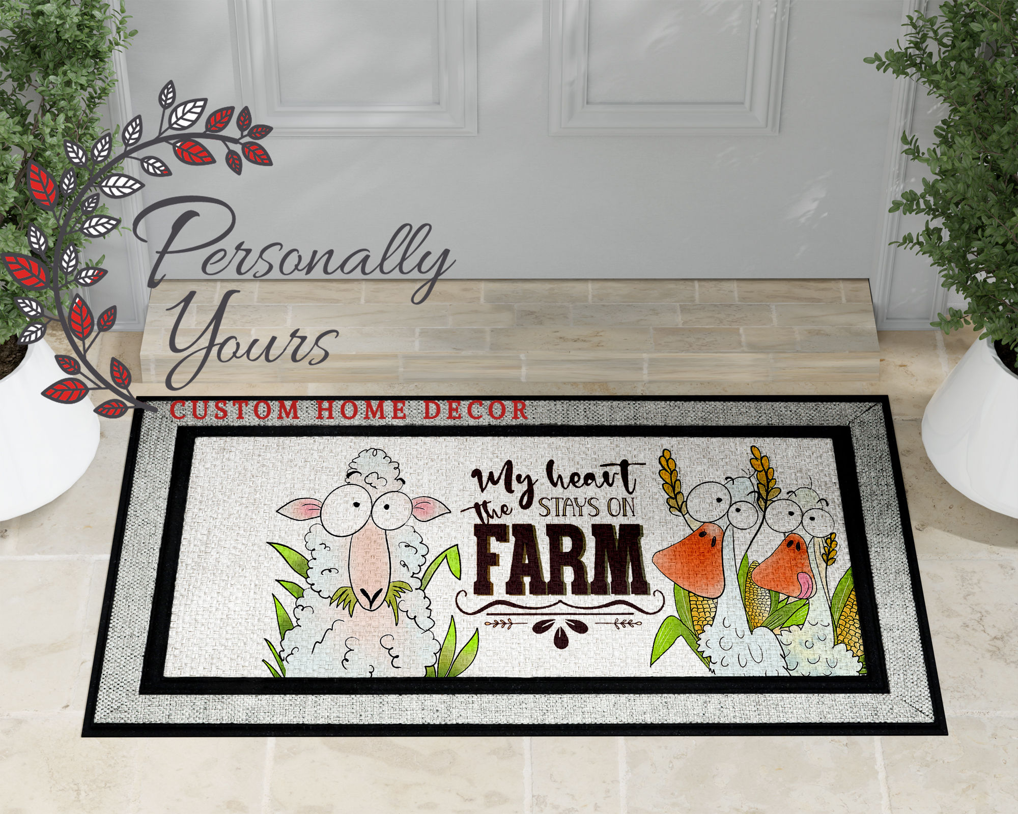 "My Heart Stays on the Farm - Sheep and Ducks" Doormat