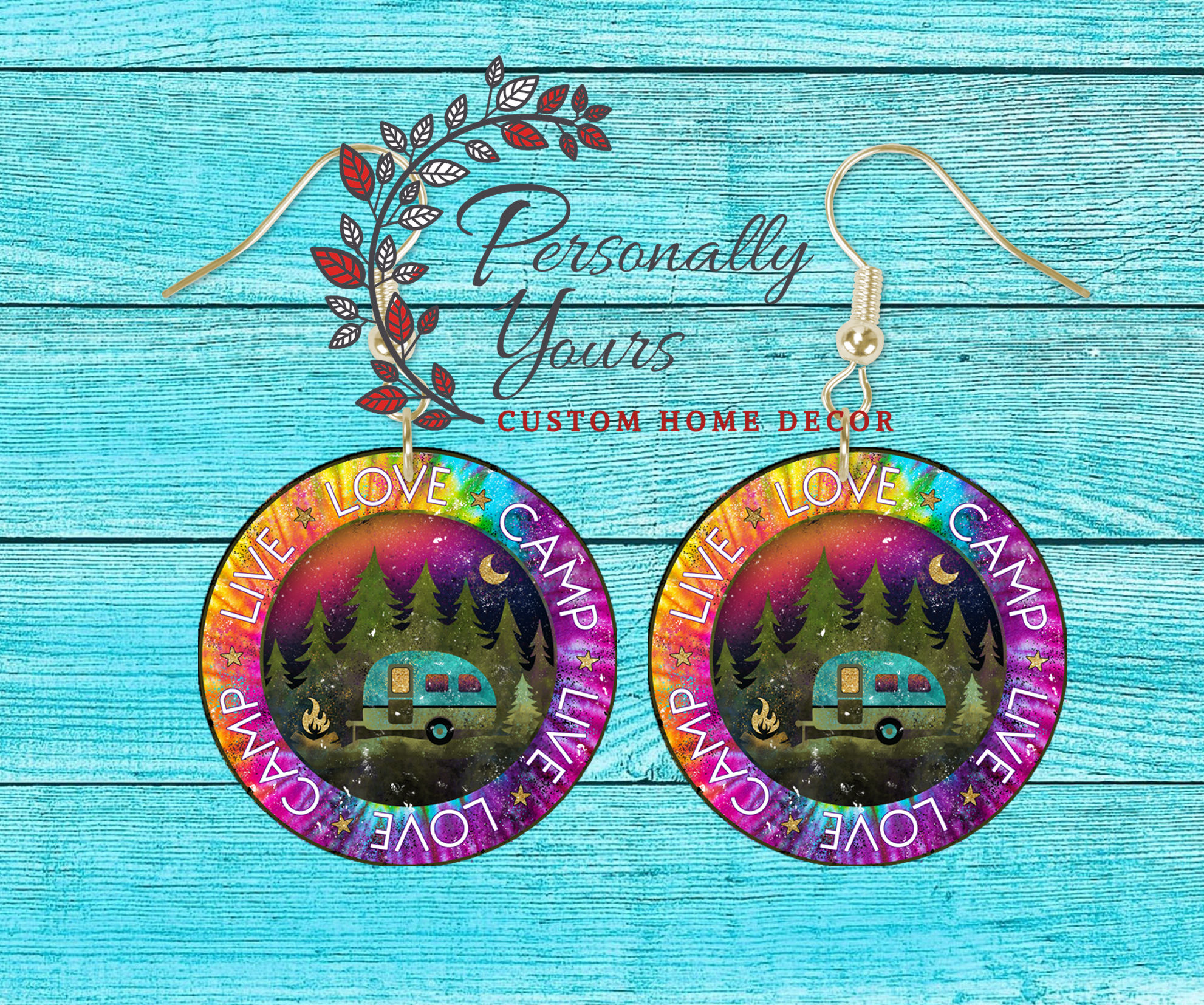 "Live Love Camp - Tie Dye" Round Earrings