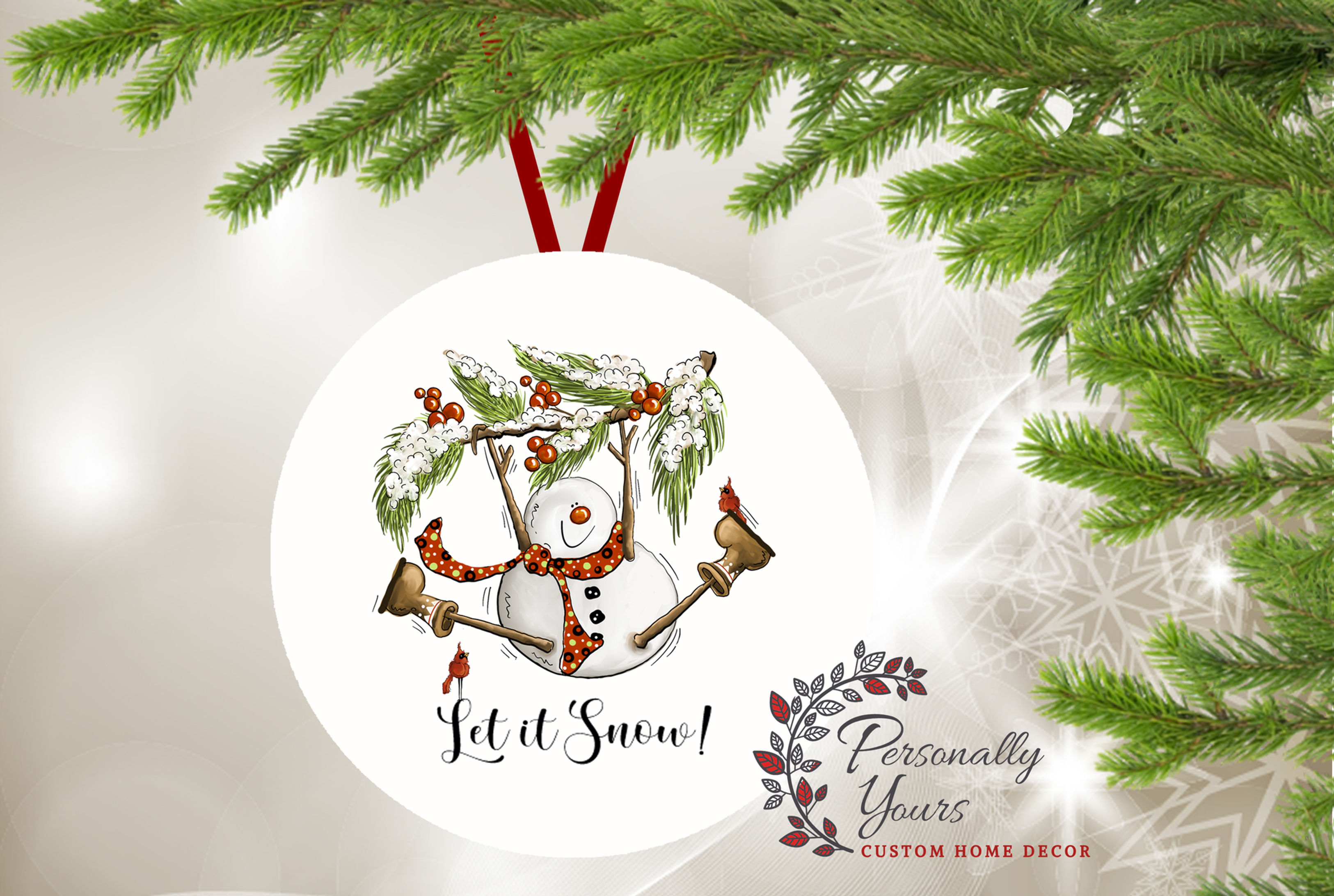 "Drunken Snowman Let it Snow" Round Ornament