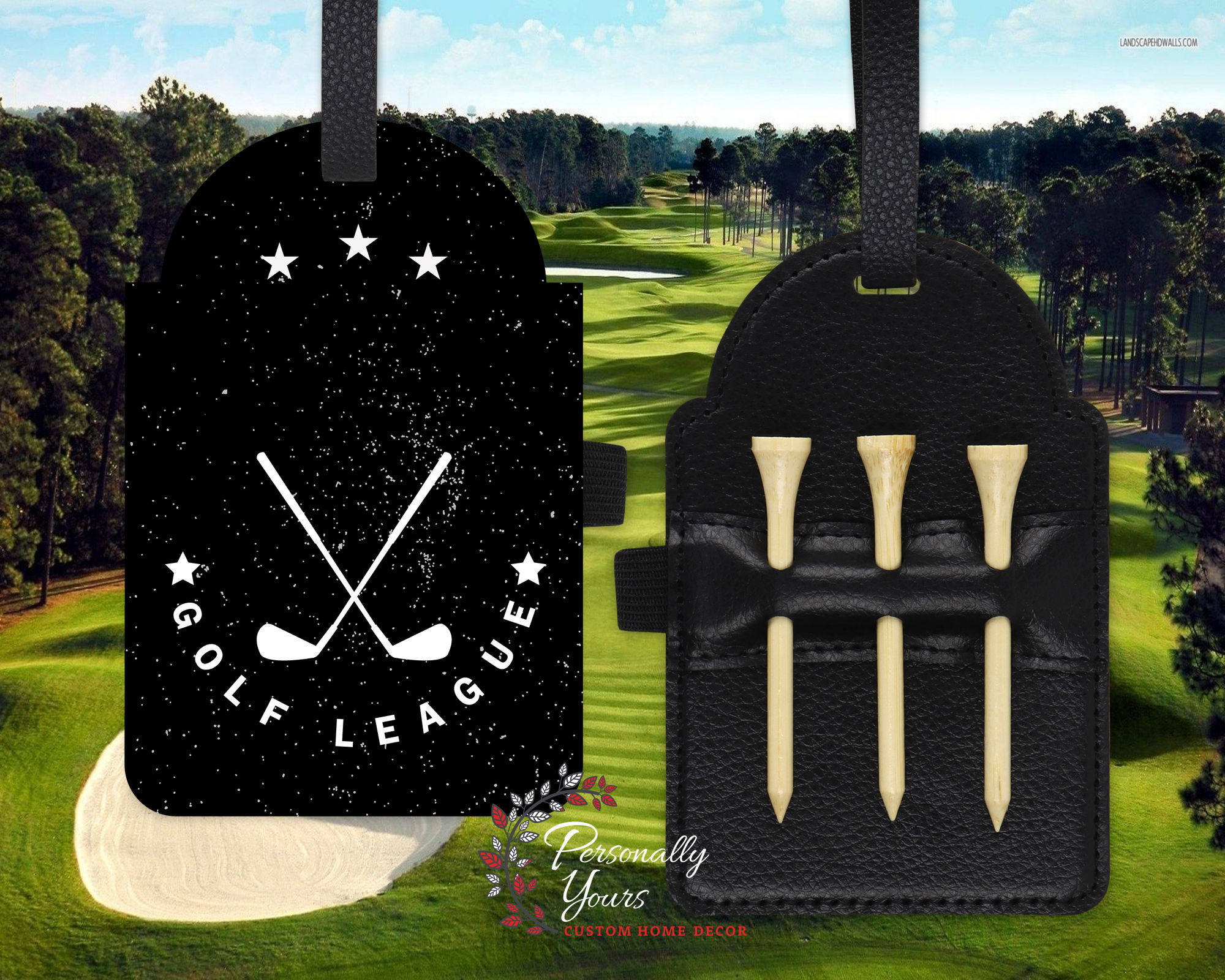 "Golf League" Golf Tee Holder Bag Tag