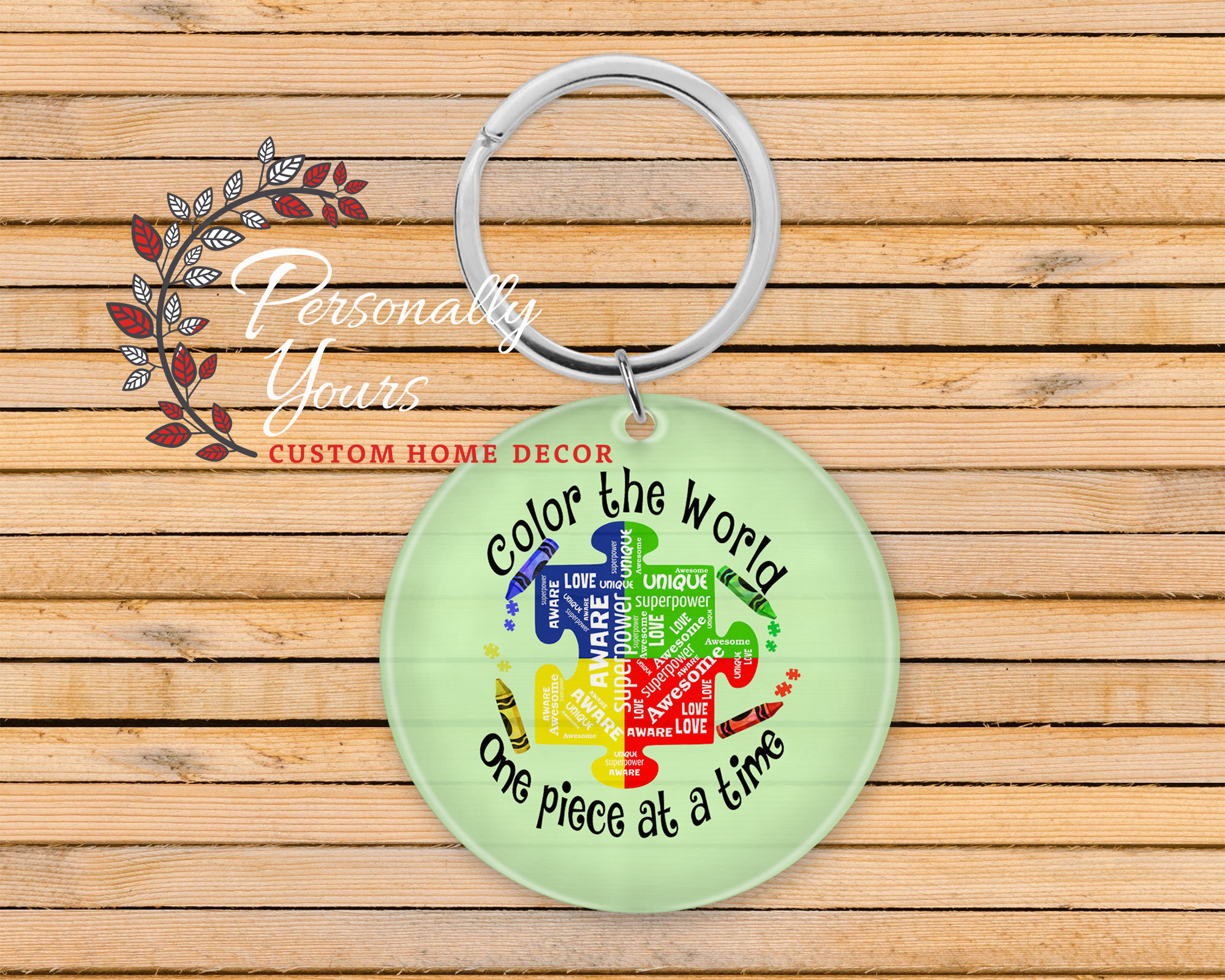 "Color the World One Piece at a Time" Autism Round Acrylic Keychain