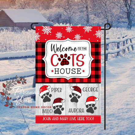 Thumbnail: Personalized "Welcome to the Cat's/Cats' House Buffalo Plaid Winter" Yard Flag