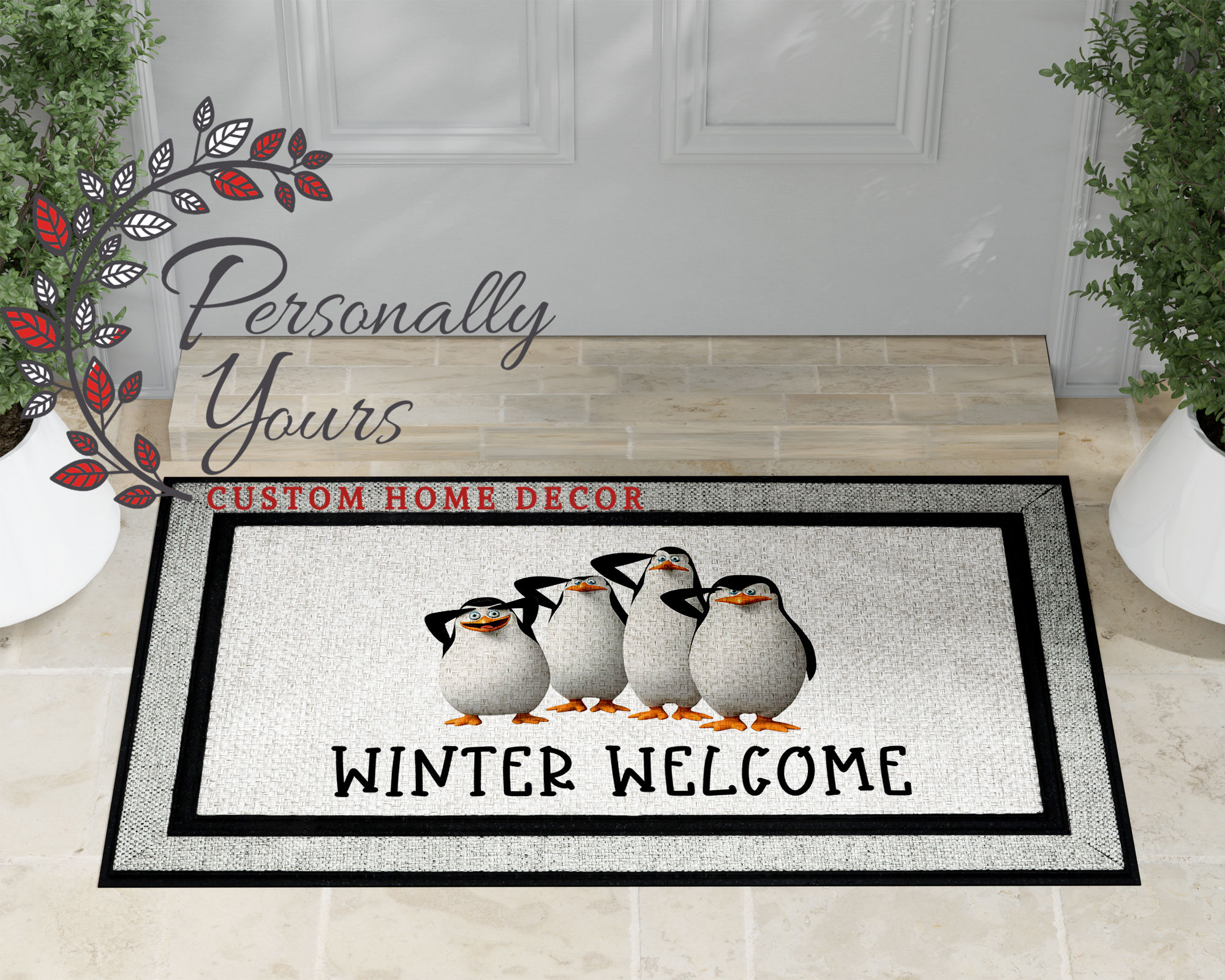 "Penguin Winter Welcome" Doormat