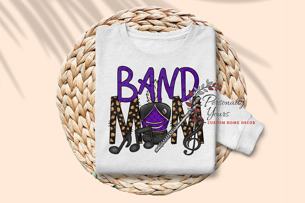 Thumbnail: Bonham Warriors Band Mom sweatshirt with flute design in purple and leopard