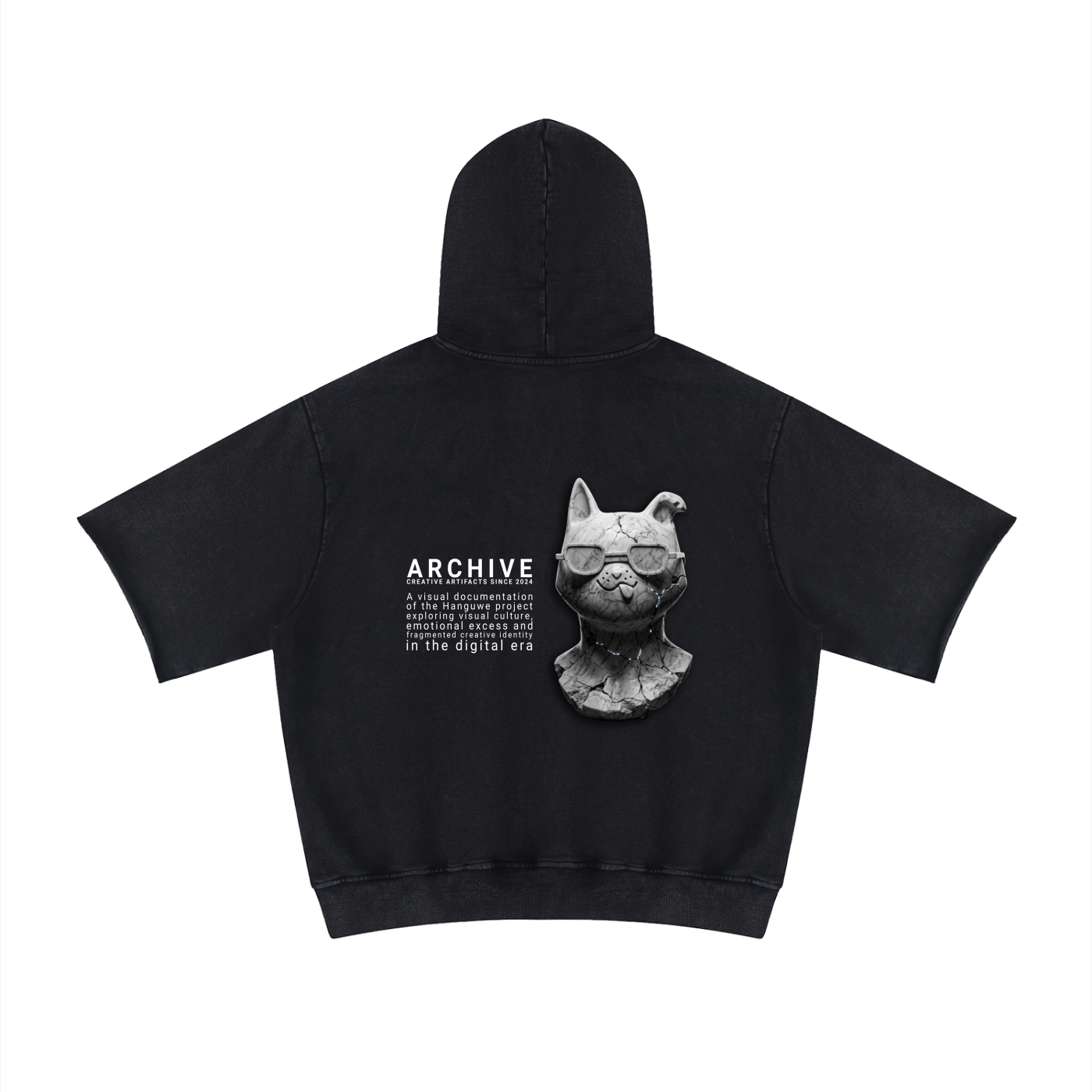 Kurzarm Hoodie schwarz „Archive"