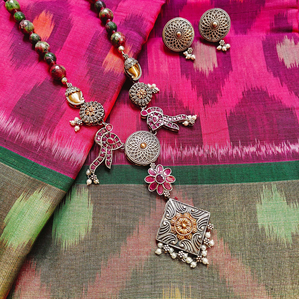Miniatură: Ruby in Zoisite semi-precious beads pendant with twin birds