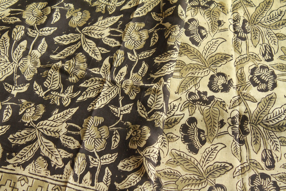 Miniatura: Vichu Kalamkari Chennuri Silk saree with Hand-block prints
