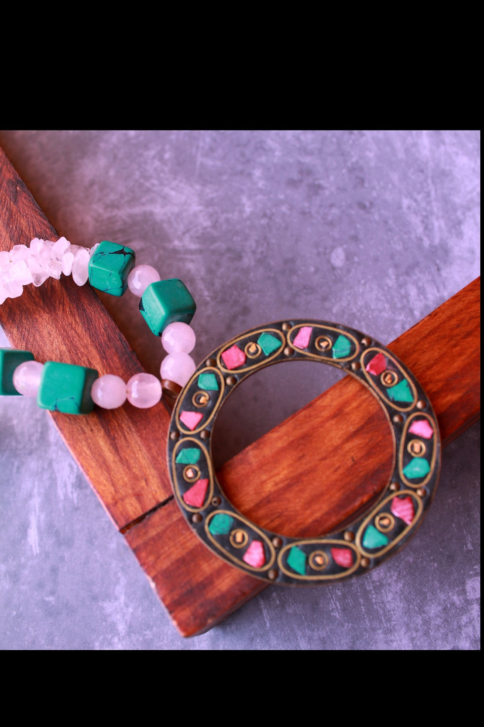 Nita Tibetan Pendant Necklace with Rose Quartz