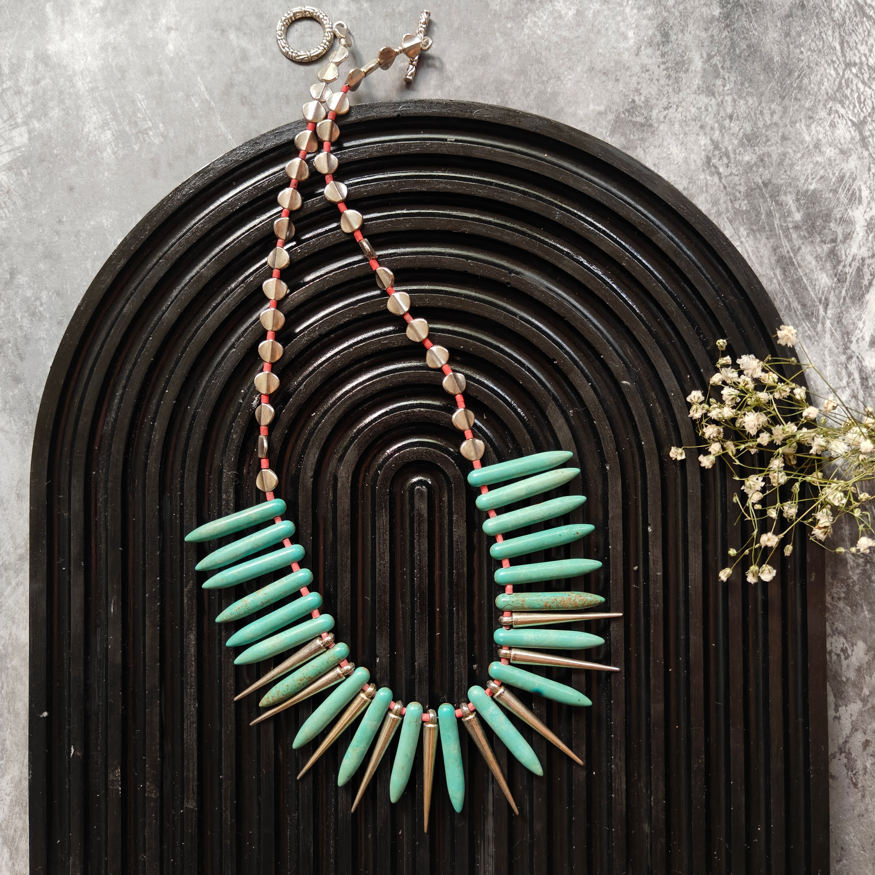 turquoise blue spikes boho jewellery