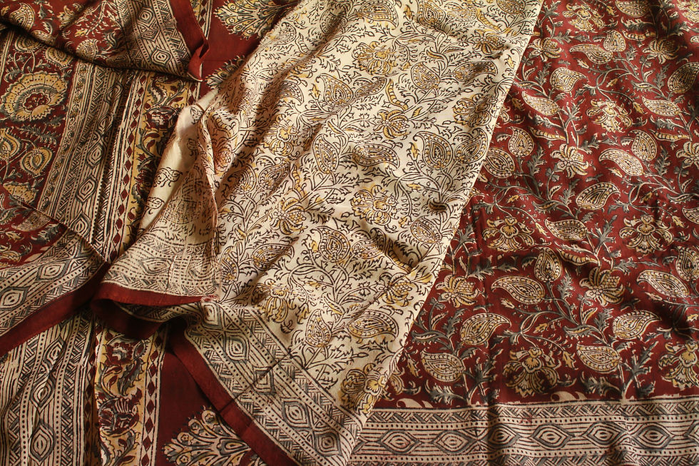 Miniatura: Poornima Kalamkari Chennuri Silk saree with Hand-block prints