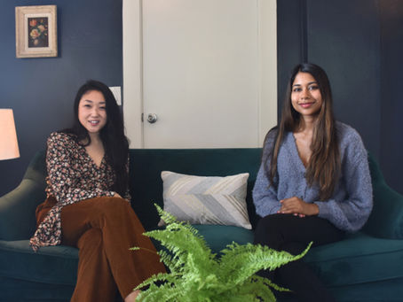 Los Angeles Psychiatrists Dr. Francine Park and Dr. Meghan Jain sitting on a couch