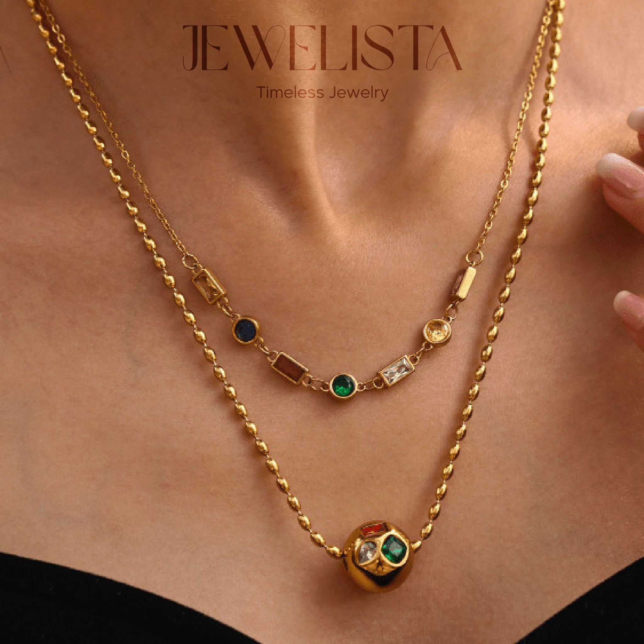 Gold Filled Titanium Steel 2Pcs Necklace