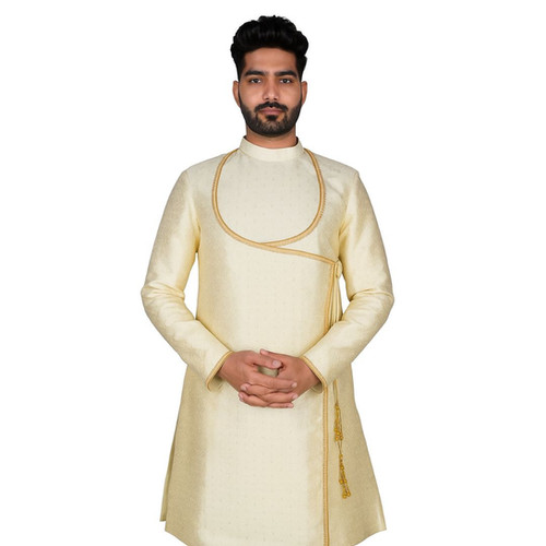 Shop Cream Mayura Peshwai Barabandi/Angarkha Kurta Gore Ani