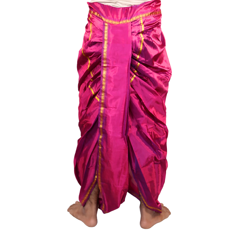 Thumbnail: Back view of a meticulously folded Magenta colour Indian dhoti.
