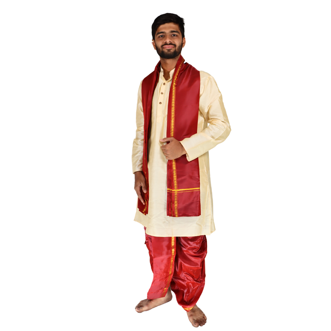 Maroon Diamond Dhoti Uparana Set