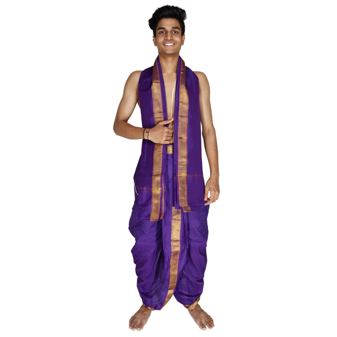 Blue Big Border Dhoti Uparana Set