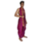 Side view of a gentleman gracefully draped in an elegant Magenta colour Indian dhoti and uparana.