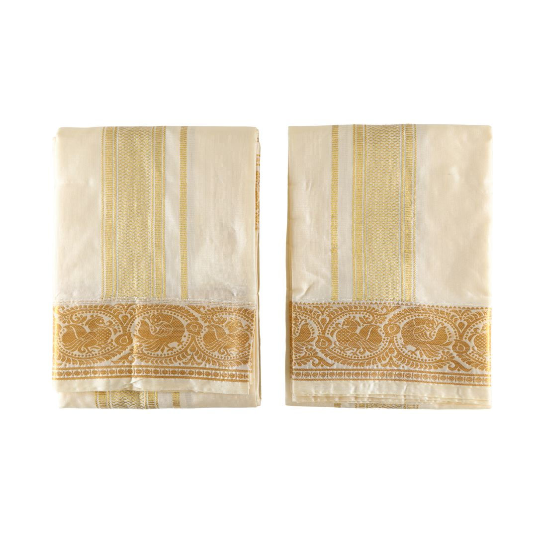 Cream Jacquard Unstitched Dhoti Uparana Set
