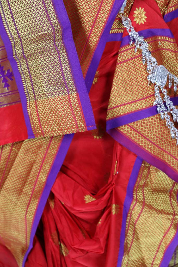 Thumbnail: Red Paithani Readymade Peshwai/Bramhani Nauvari Saree
