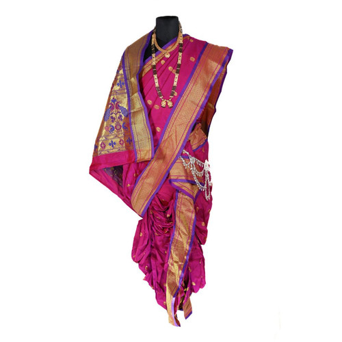 Shop Magenta Paithani Readymade Peshwai/Bramhani Nauvari Saree