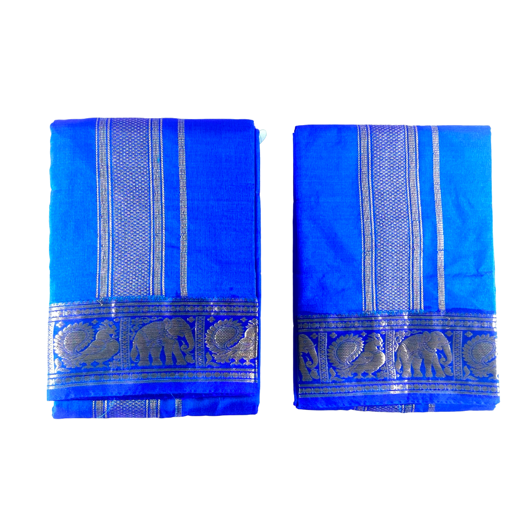Peacock Blue Jacquard Unstitched Dhoti Uparana Set