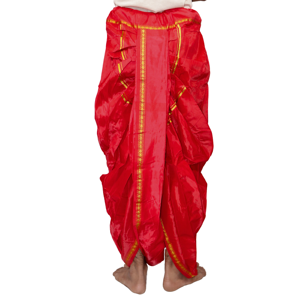 Thumbnail: Back view of a meticulously folded Red colour Indian dhoti.